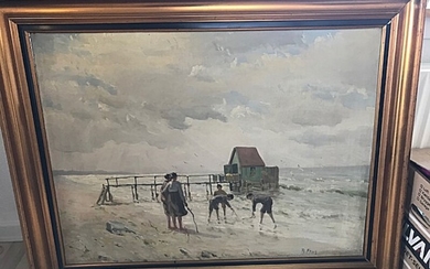 Th. Friis: Children playing along the coast of Skagen. Signed Th. Friis. Oil on canvas. 102×82 cm.