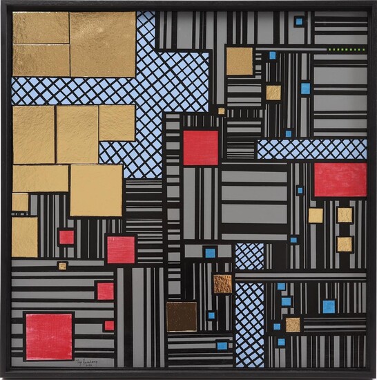 Thijs Hanekamp (1954-), Barcode composition, panel dated 2022, 60x60 cm...