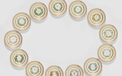 Thirteen Berlin KPM porcelain memorial plates for a family