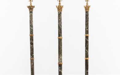 Three Marble and Brass Column Floor Lamps
