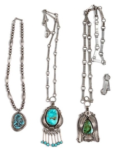 Three Southwestern Silver and Turquoise Necklaces