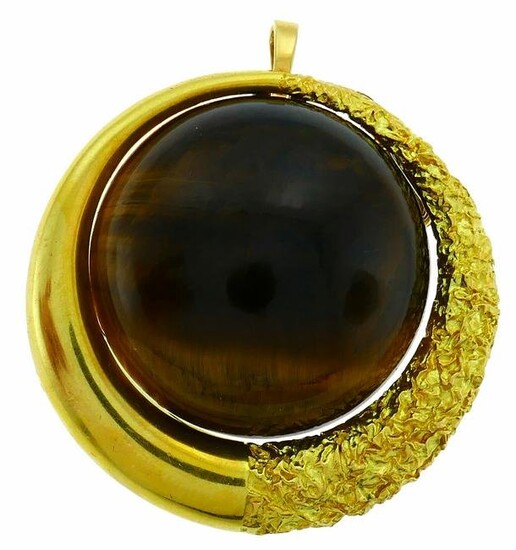 Tigerâ€™s Eye Yellow Gold Pendant Pin Brooch Clip
