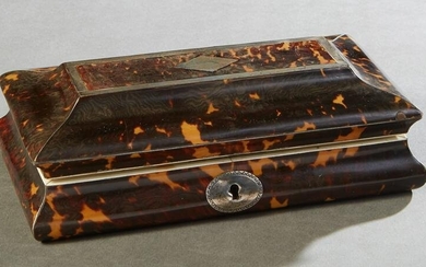 Tortoise Shell Silver Mounted Sewing Box, 19th c., the