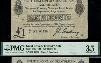 Treasury Series, John Bradbury, second issue £1, ND (23 October 1914), serial number prefixes B...