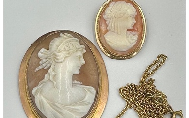 Two 9ct gold Cameo, a brooch and a pendant along with an AF ...
