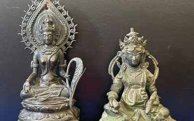Two Bronze Seated Bodhisattva Statues