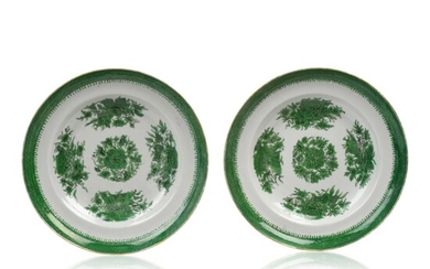 Two Chinese Export Porcelain Green Fitzhugh Plates.
