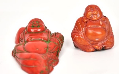 Two Chinese Red Coral Buddha