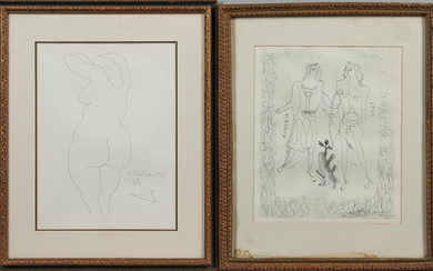 Two Etchings Published by The Collector's Guild, Ltd.: Georges Braque (French, 1882-1963), Eros and Eurybia and Pablo Picasso (Spanish, 1881-1973), Nu de dos. Both identified within the plates and on labels affixed to the backings. Plate sizes to 14...