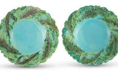 Two George Jones Majolica Turquoise-Ground 'Fern and