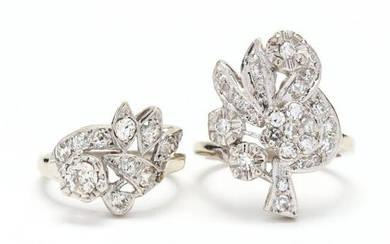 Two White Gold and Diamond Cluster Rings