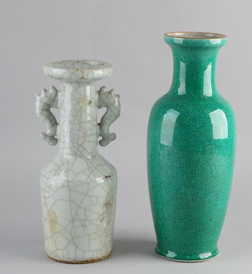 Two large Chinese porcelain vases with celadon crackle