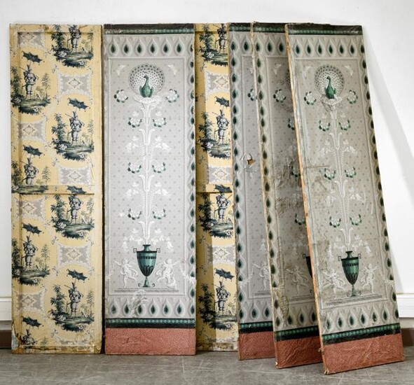 Two wallpapers on a dismantled six-leaf screen, Directoire period