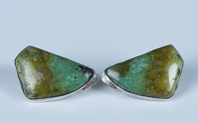 Unique Native American Sterling & Turquoise Clip-On Earrings