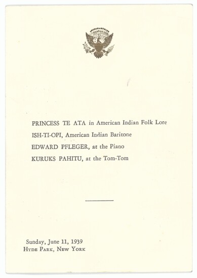 United States of America 1939 Royal Visit 1939 (11 June) printed programme with the Seal of the...