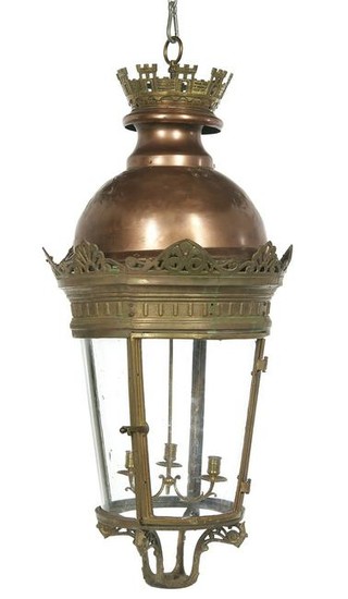 Unusual Copper and Bronze Hall Lantern