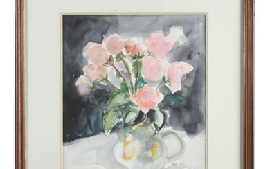VAN HECKE Arthur. (1924-2003). « Vase de fleurs ». Aquarelle signée. H.45 L.38.