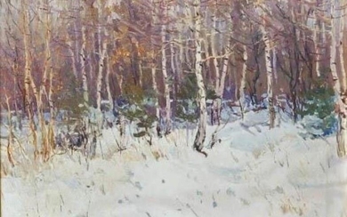 VICTOR KOSHEVOI (1924-2006, Ukrainian) 'Winter forest' 1977, oil on...