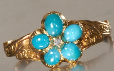 VICTORIAN TURQUOISE AND DIAMOND DAISY CLUSTER RING, High car...