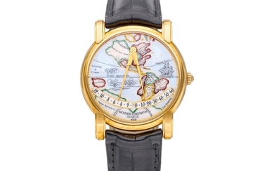 Vacheron Constantin Mercator, Reference 43050 | A yellow gold retrograde wristwatch with champlevé enamel dial, Circa 2000 | 江詩丹頓 | Mercator 型號43050 | 黃金逆跳腕錶，備內填琺瑯錶盤，約2000年製