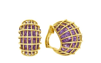 Verdura Pair of Gold and Amethyst 'Caged' Earclips