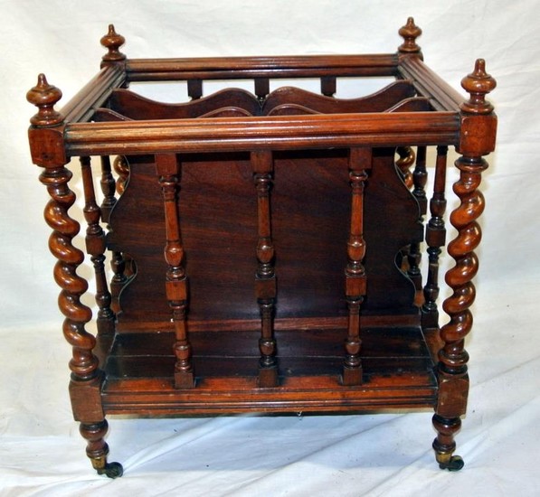 Victorian style mahogany 3 section canterbury with turned ra...