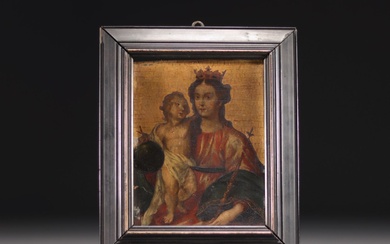 "Vierge à l'Enfant" Oil on copper, Italian school, 17th century.