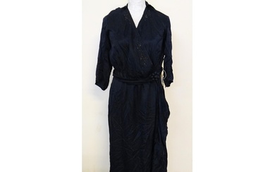 Vintage 1930's hand made navy silk drop waist dress with bea...