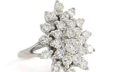 Vintage 1950's Diamond Cluster Cocktail Ring 14K White Gold, 5.49 Grams