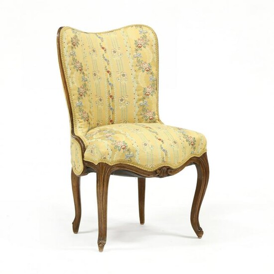 Vintage French Upholstered Walnut Slipper Chair