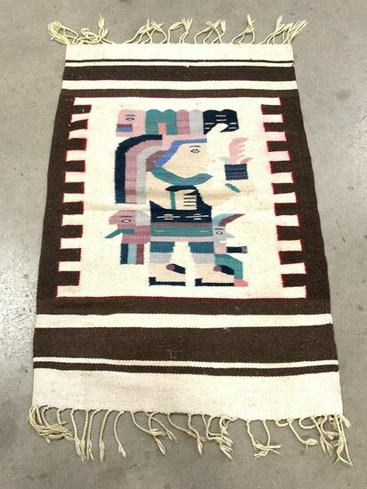 Vintage Handmade Tribal Style Flat Weave Wool Rug