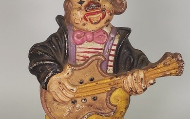 Vintage Painted Cast Iron Minstrel Clown Figural Doorstop