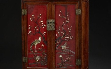 WOODEN CABINET AND LACQUER PANELS, China, 18th century panels, late...