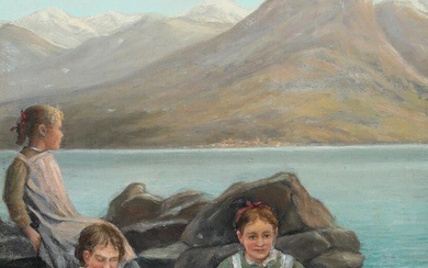 Wenzel Tornøe (b. Svendborg 1844, d. Frederiksberg 1907) Mountain scenery with girls...