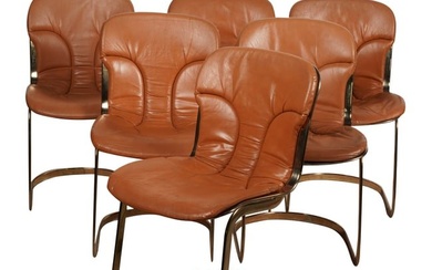 Willy Rizzo Set of Six Leather Chairs