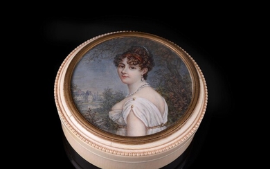 Y An ivory circular box and cover with inset portrait miniature