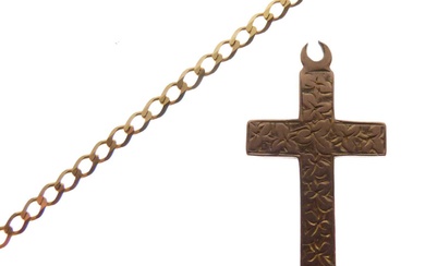Yellow metal curb-link necklace and 9ct gold crucifix