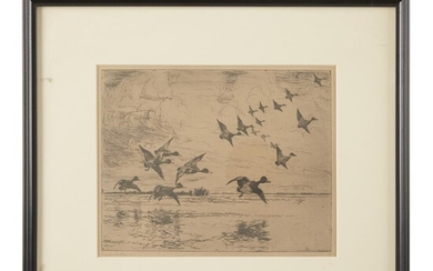 FRANK WESTON BENSON (american, 1862?1951) "FLYING GEESE" Pencil signed...