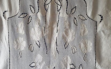 100% linen curtain with hand carving embroidery and Rhodes stitch - 205 x 300 cm - Linen - 21st century