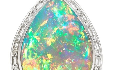 10059: Opal, Diamond, White Gold Ring Stones: Opal cab