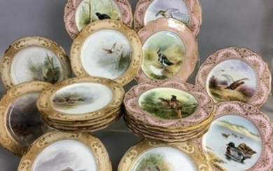 Two Sets of Doulton and Cauldon Hand-painted Porcelain Bird Plates