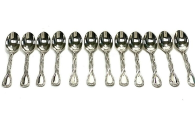 12 Puiforcat Silver Demitasse Spoons in Royal Pattern