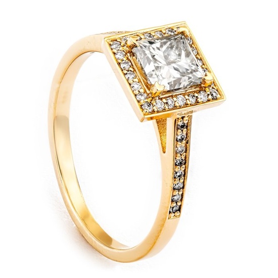 1.21 tcw VS1 Diamond Ring - 14 kt. Yellow gold - Ring - 1.03 ct Diamond - 0.18 ct Diamonds - No Reserve Price