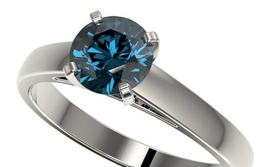 1.25 ctw Certified Intense Blue Diamond Engagement Ring 10k White Gold