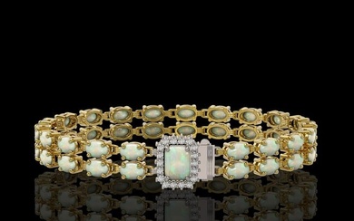 13.48 ctw Opal & Diamond Bracelet 14K Yellow Gold