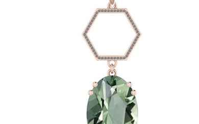 13.98 Ctw I2/I3 Green Amethyst And Diamond 10K Rose Gold Pendant