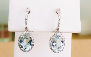 14 kt. White gold - Earrings - 2.01 ct Aquamarine - Diamond