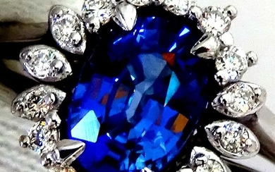 14 kt. White gold - Ring Sapphire - Aaa Ceylon Blue And Diamonds - NO RESERVE