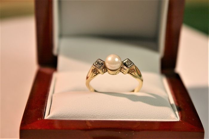 14 kt. Yellow gold - Ring Pearl