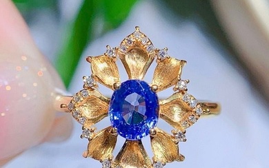 14K GOLD 0.85 CTW VIVID BLUE NATURAL SAPPHIRE & DIAMOND RING